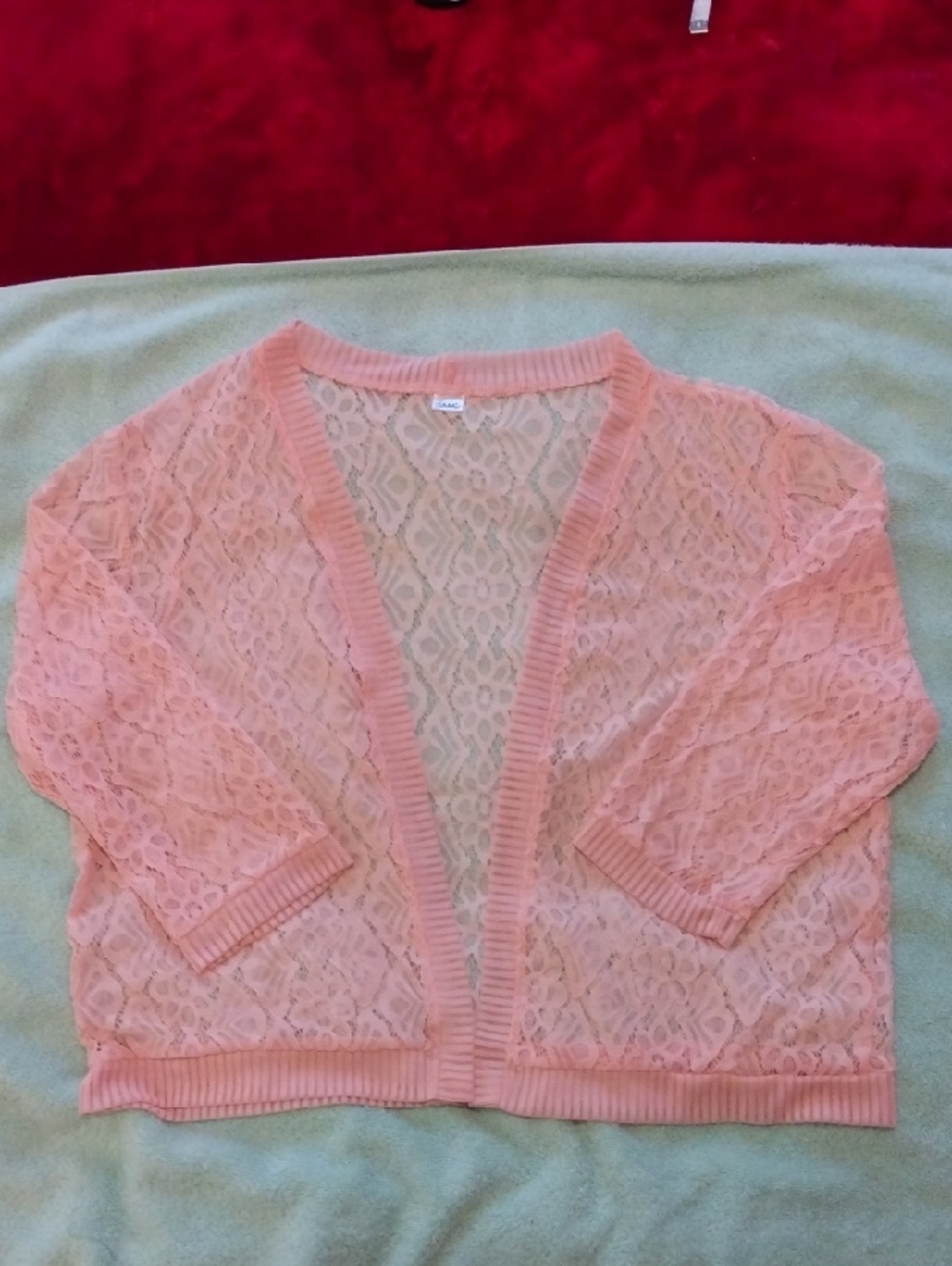Source Unknown Peach-Pink Lace Open-Front Women's Cardigan